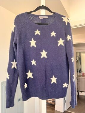 360Cashmere Navy Crewneck White Star Cashmere Sweater Size Small
